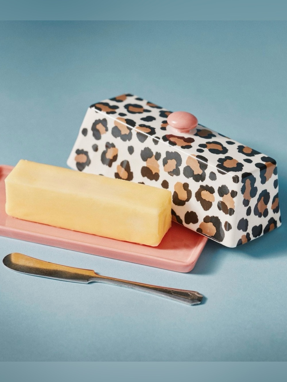 New! NWT Anthropologie Chintzware Leopard Stoneware Butter Dish